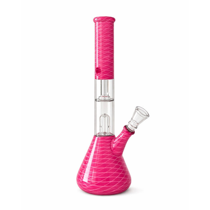 12” Dual Chamber Showerhead Perc Beaker Bong – Assorted Colors Glass Bong Super Supplys Inc Pink