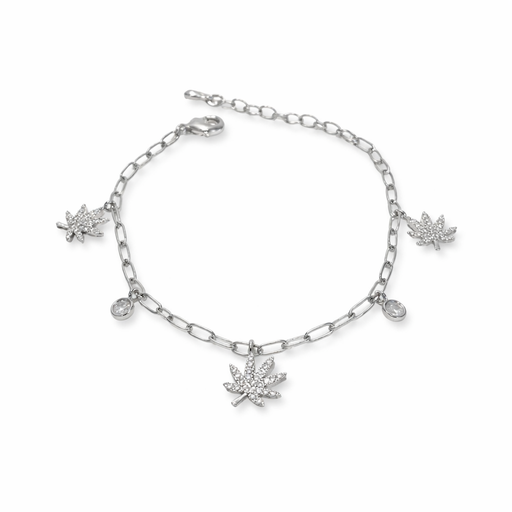 SILVER CANNABIS CHARMED BRACELET Jewelry The Kush Girls