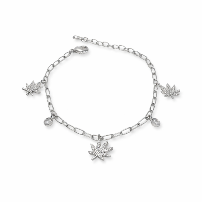 SILVER CANNABIS CHARMED BRACELET Jewelry The Kush Girls