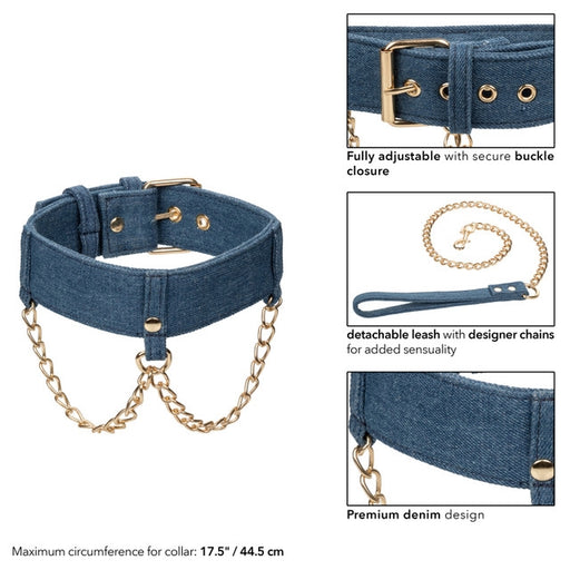 Ride 'Em Premium Denim Collection Collar With Leash Adult Toy JAL