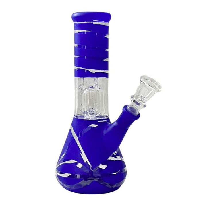 8” Color Spiral Beaker Bong – Built-In Perc Glass Bong Super Supplys Inc Navy Blue