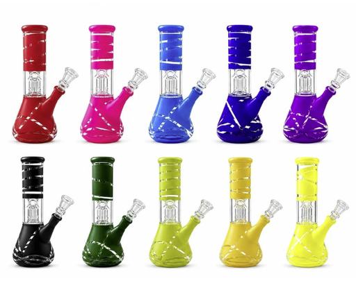 8” Color Spiral Beaker Bong – Built-In Perc Glass Bong Super Supplys Inc
