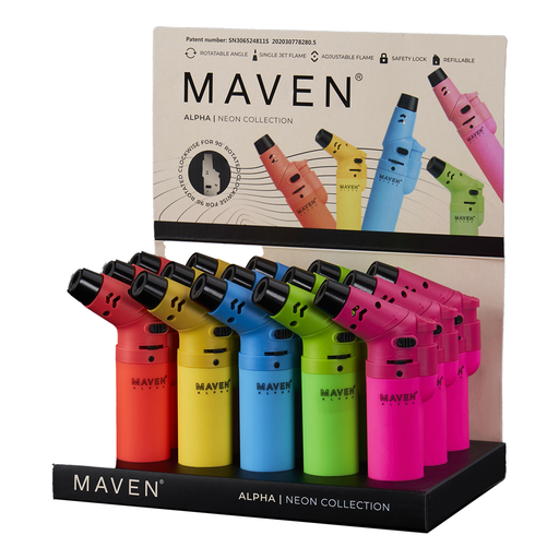 Maven | Alpha+ Neon Lighter Display of 15 Torch Maple Craft Inc
