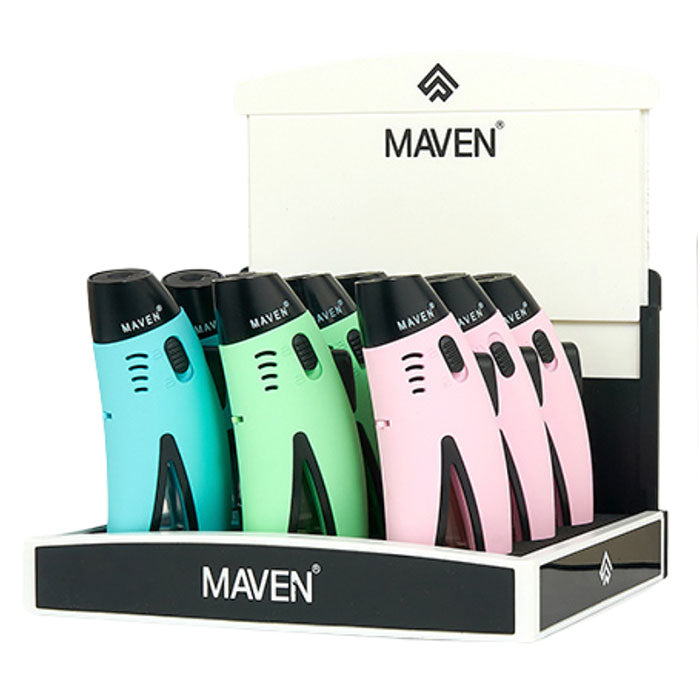 Maven | Black, Pink & Green Razor Pocket Torch Lighter Display of 9
