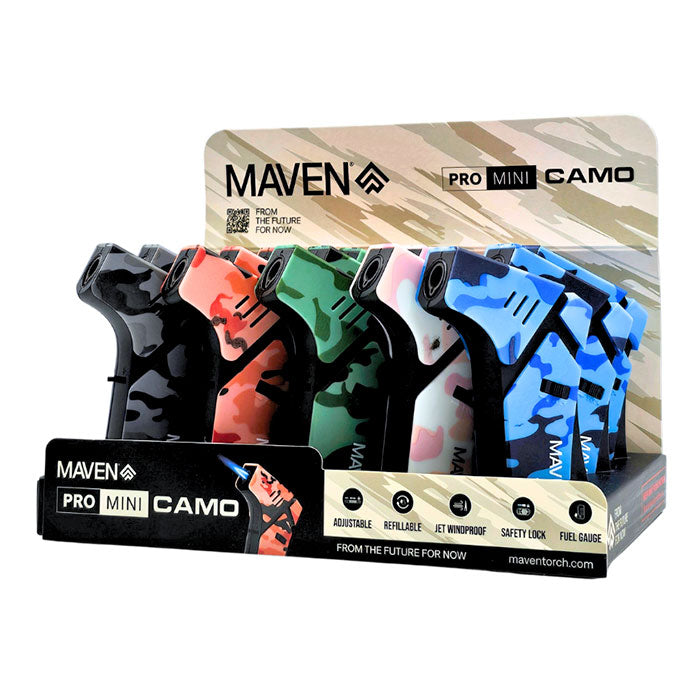 Maven | Pro Mini Camo Torch Lighters Display of 15