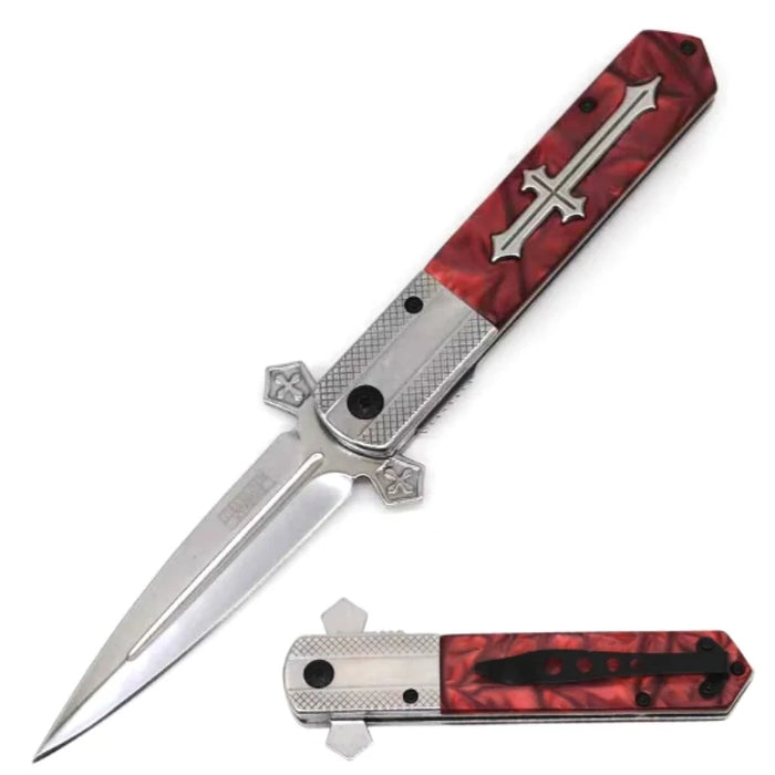 14727 - 4.75" Mirror Polished Steel with Brown Acrylic Handle Folding Knive Folding Knife The MST