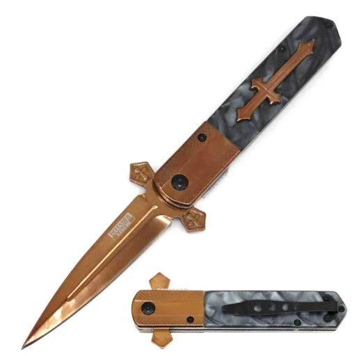 14725 - 4.75" Rose Gold Folding Knife – Grey Acrylic Handle Folding Knife The MST