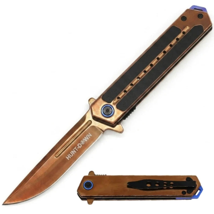 14704 - 4.75" Rose Gold Titanium Folding Knife – Black G10 Handle Folding Knife The MST