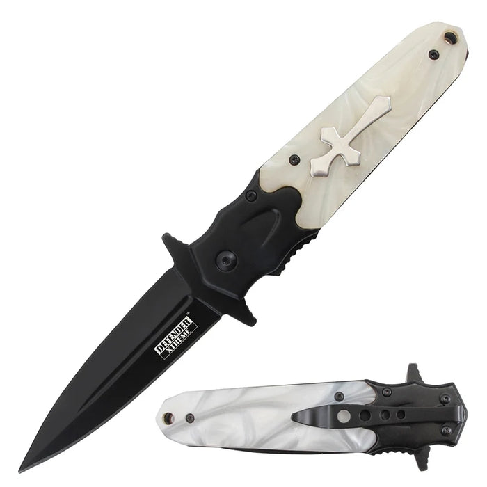 Defender Xtreme 8.5" Folding Knife - White Acrylic Handle, Black Bolster Blade (14210) Folding Knife The MST