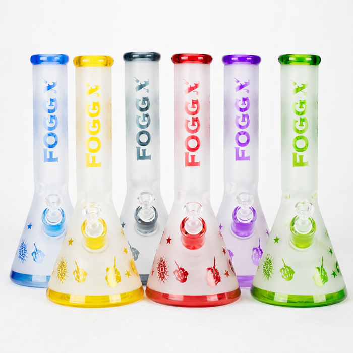 FOGGX | 14" Sandblasted Frosted Small Skull Beaker Glass Water Pipe – 7mm Thick [FT1649ATS] Glass Bong LEHIGH WHOLESALE