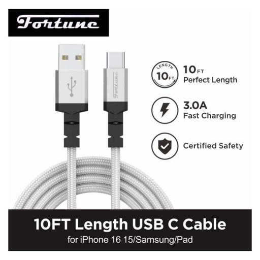 Fortune | 10ft USB-A to USB-C Braided Fast Charging Cable – 3A Charging Cable · Accessory Fortune