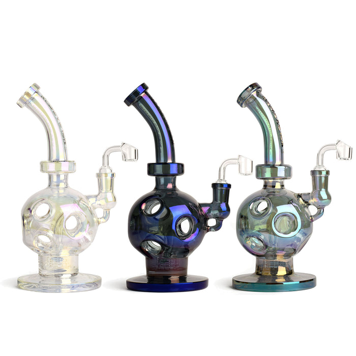 Red Eye Tek® | 11" Tall Metallic Terminator Finish Swiss Globe Rig Glass Rig West Coast Gifts