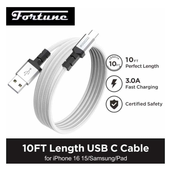 Fortune | 10ft USB-A to USB-C Braided Fast Charging Cable – 3A Charging Cable · Accessory Fortune