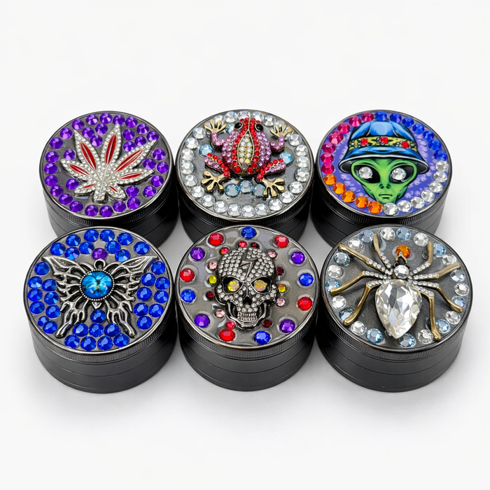 Genie | 4-Part 63mm 3D Decorative Grinder with rhinestones – Box of 6 [GR63]