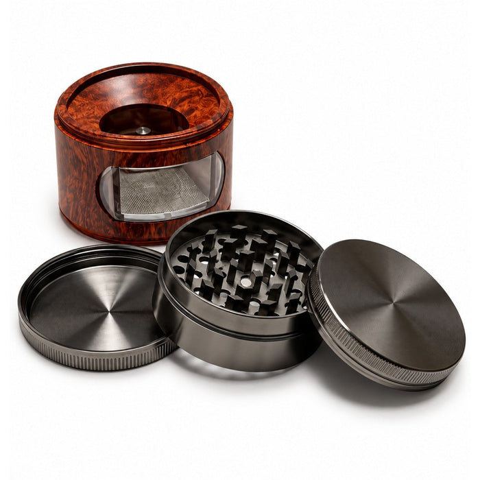 55mm 4-Piece Wood-Grain Wrap Metal Grinder Display Pack Super Supplys Inc