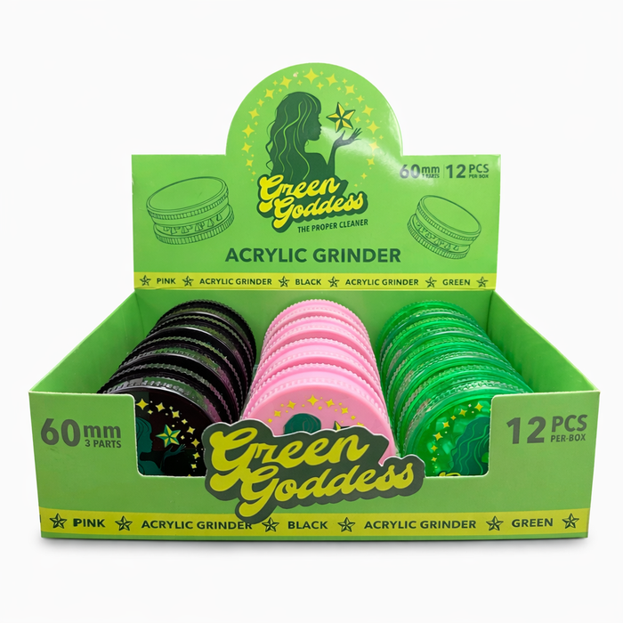 Green Goddess | Acrylic 3-Part Grinder-Pink/Black/Green– 60mm (12 PCS)