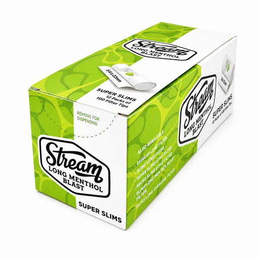 STREAM | Super Slims Long Menthol Blast RYO Filter - 12 Bags (Menthol Capsule Type) Filter Tip STREAM
