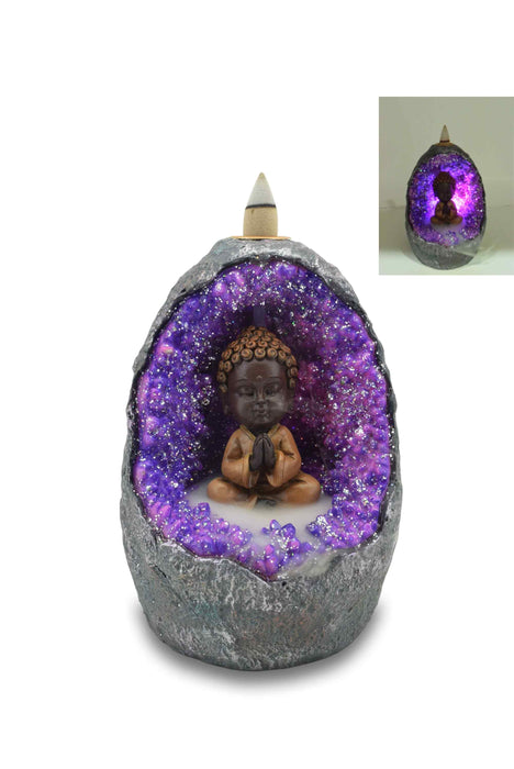 Zenn | Backflow Incense Burner Incense Holder SunGlow Baby Buddha in Crystal LED