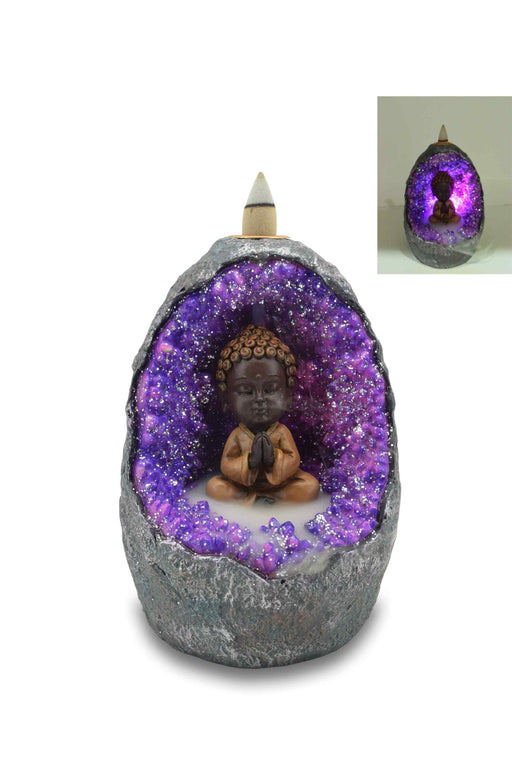 Zenn | Backflow Incense Burner Incense Holder SunGlow Baby Buddha in Crystal LED