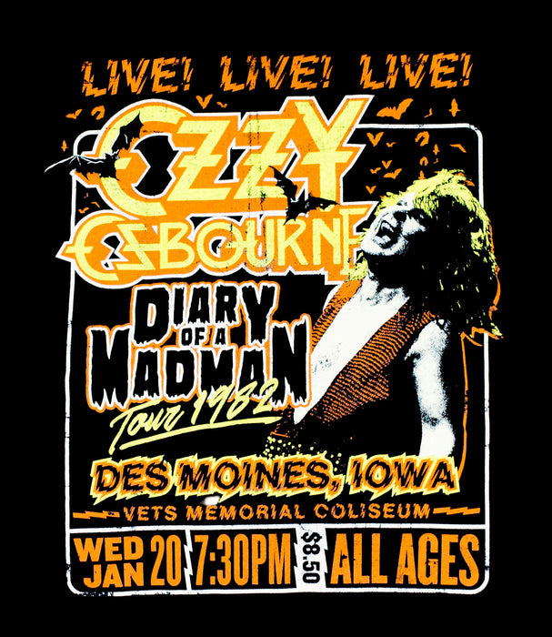 Ozzy Osbourne | “Live” Short Sleeve Unisex Black T-Shirt – Officially Licensed Rock Band Tee Short Sleeve Philcos