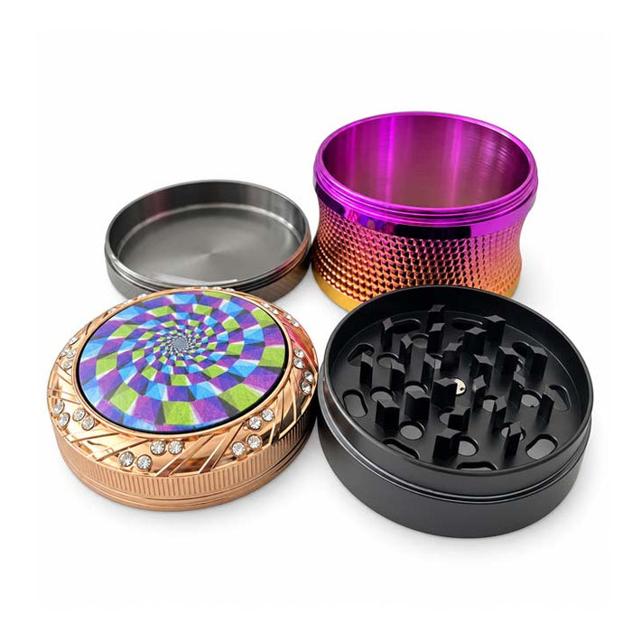 63mm 4-Piece Optical Illusion Metal Grinder – 6-Piece Display Display Pack Super Supplys Inc