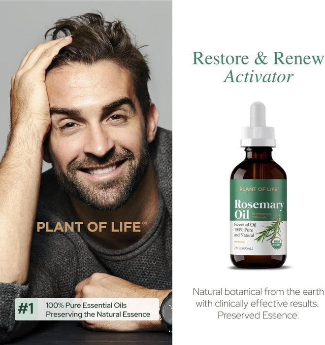 Plant of Life | Rosemary Essential Oil for Aromatherapy Hair, Skin, & Nails (2 oz / 60mL)