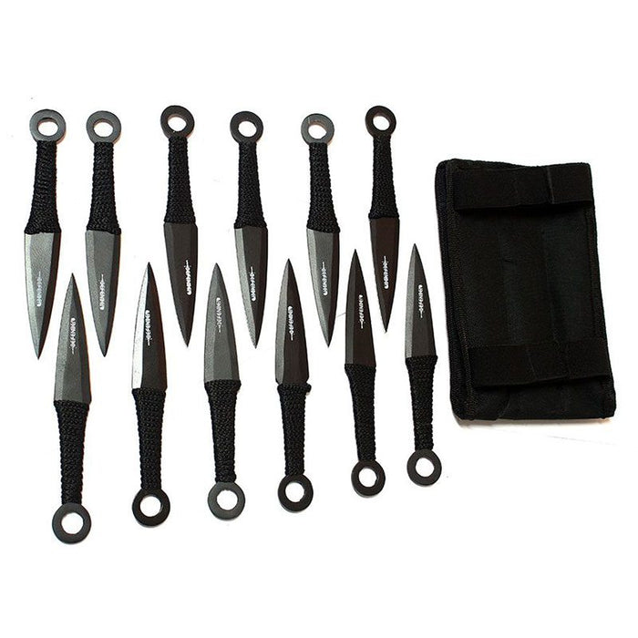 6" Black Throwing Knives with Black Handle & Sheath Set of 12 [6233] Throwing Knife Canadian Distributor