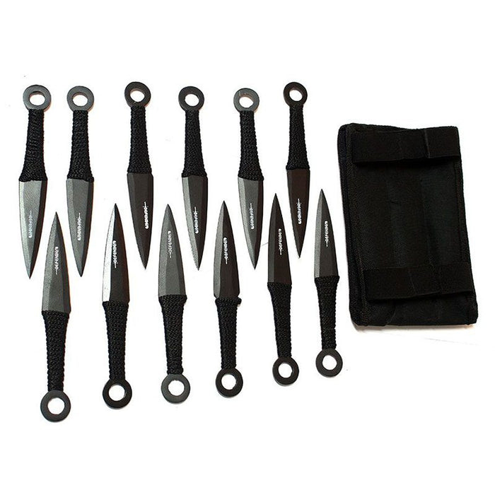 6" Black Throwing Knives with Black Handle & Sheath Set of 12 [6233]