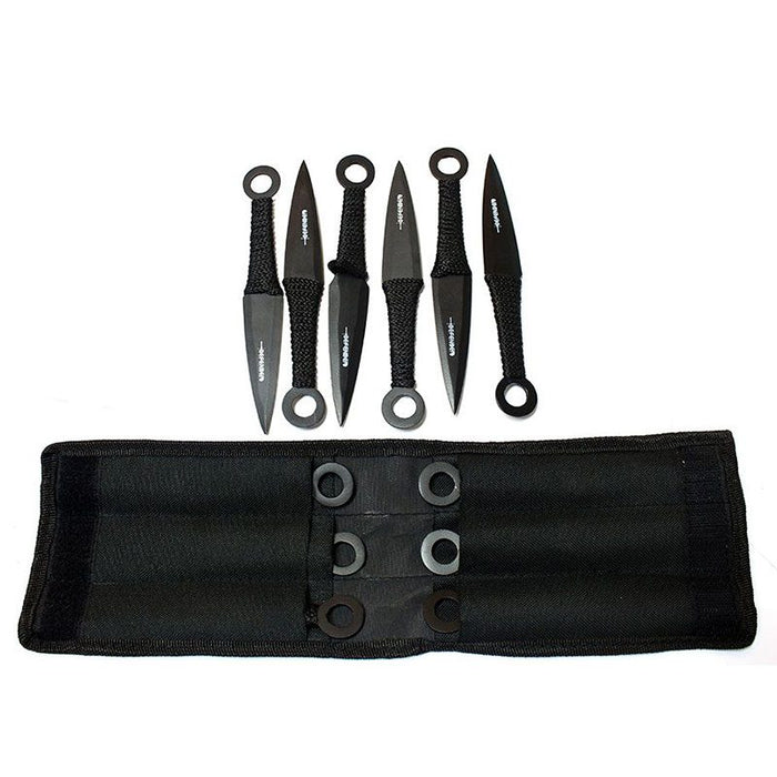 6" Black Throwing Knives with Black Handle & Sheath Set of 12 [6233] Throwing Knife Canadian Distributor