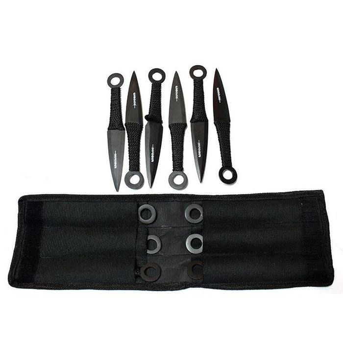 6" Black Throwing Knives with Black Handle & Sheath Set of 12 [6233]