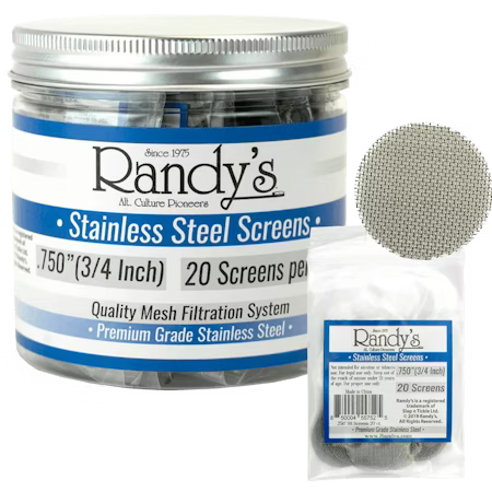 Randy’s® | 0.750" Screens – Jar of 20 (36 Jars / 720 Screens Total) Metal Screen LEHIGH WHOLESALE Stainless Steel