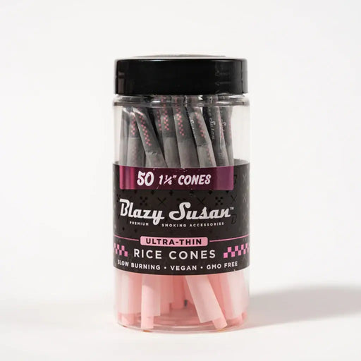 Blazy Susan | Ultra Thin Rice Cones Jar – 50 Count Pre-rolled Cone (Bulk / Tower) Smoking Cat Distribution 1 1/4"
