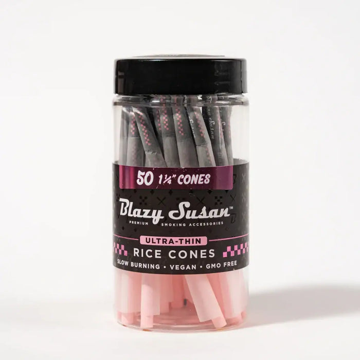 Blazy Susan | Ultra Thin Rice Cones Jar – 50 Count Pre-rolled Cone (Bulk / Tower) Smoking Cat Distribution 1 1/4"