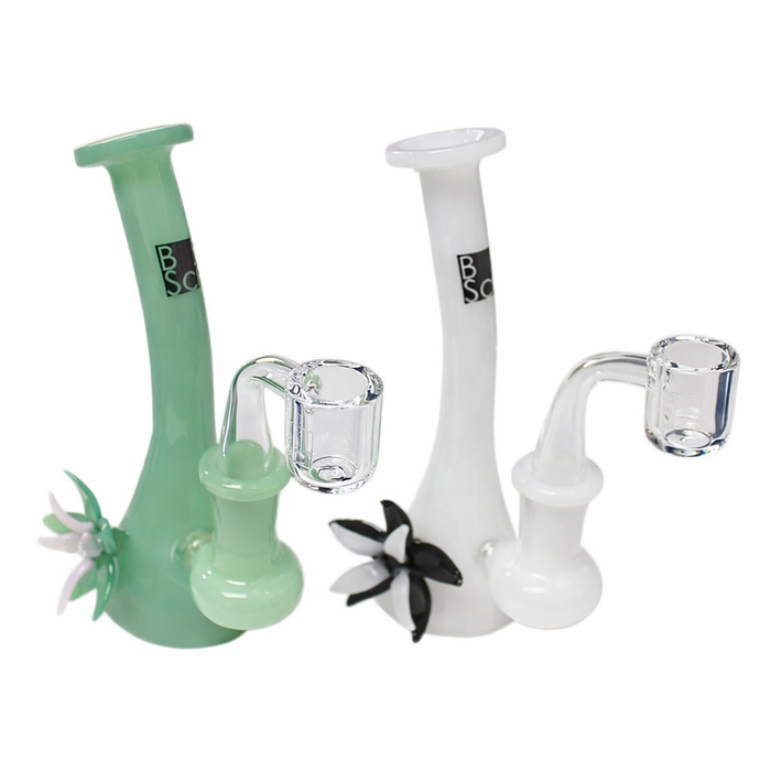 BoroSci | 5.5" Bent Neck Flower Mini Beaker with Banger Glass Rig Glass Rig Maq Distributors