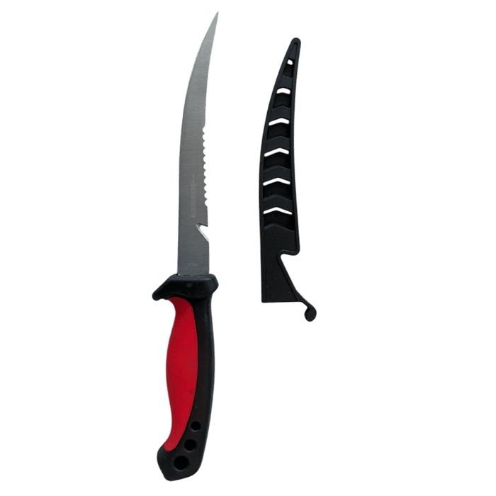 11.5″ Defender Comfort Yellow Grip Fish Fillet Knife Serrated Edge Blade w/ Sheath [9764B] Fixed Blade Knife Canadian Distributor