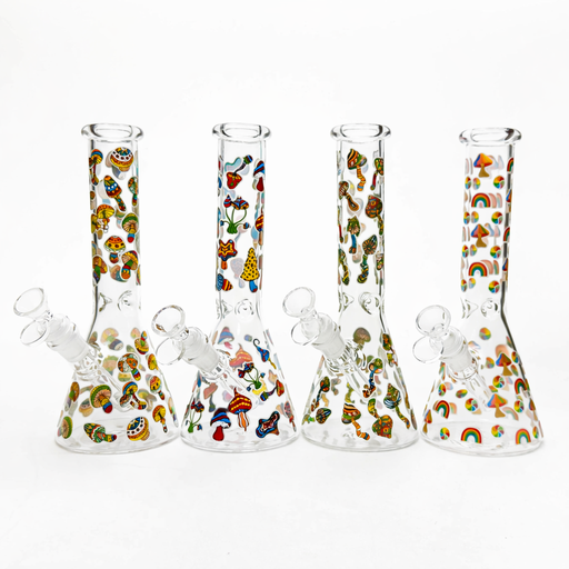 10" Cartoon Mushroom Design Glass Beaker Bong – Glow in the Dark Glass Bong 777 Smoke