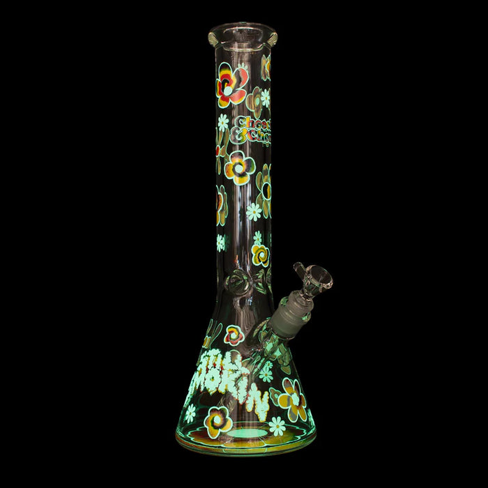 Cheech & Chong® Glass | 15" 7mm Thick Tie Dye Glow-in-the-Dark Water Pipe [CC169]