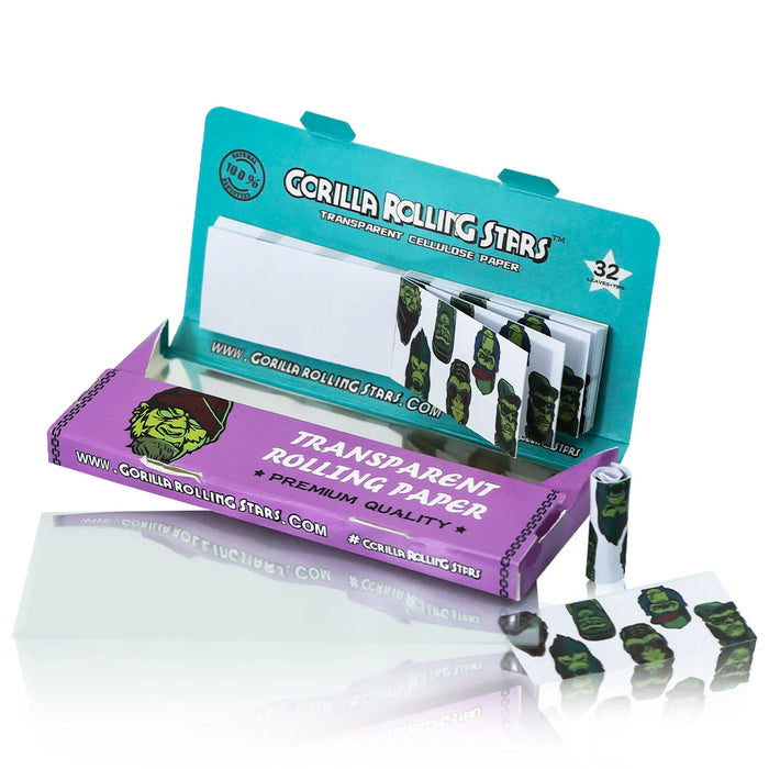 GORILLA ROLLING STARS 1 1/4 Size Transparent Cellulose Rolling Papers with Rolling Tips [GRS-009]