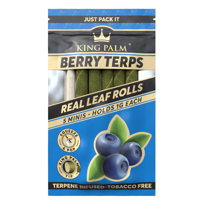 King Palm | 5 Mini Hand-Rolled with flavor tips Box of 15 Leaf Wrap Cannatron Berry Terps