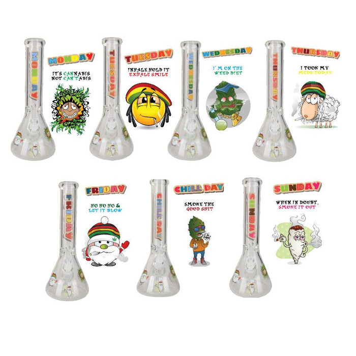 [6 Pack Bundle] 14" Exclusive License 7mm Glass Bong with Stickers [C1559]