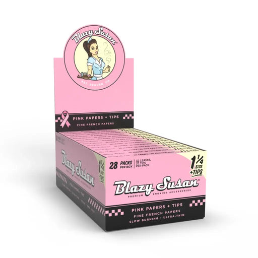 Blazy Susan | Pink Papers + Tips Booklet | Full Box box of 28 King Size Smoking Cat Distribution 1-1/4″