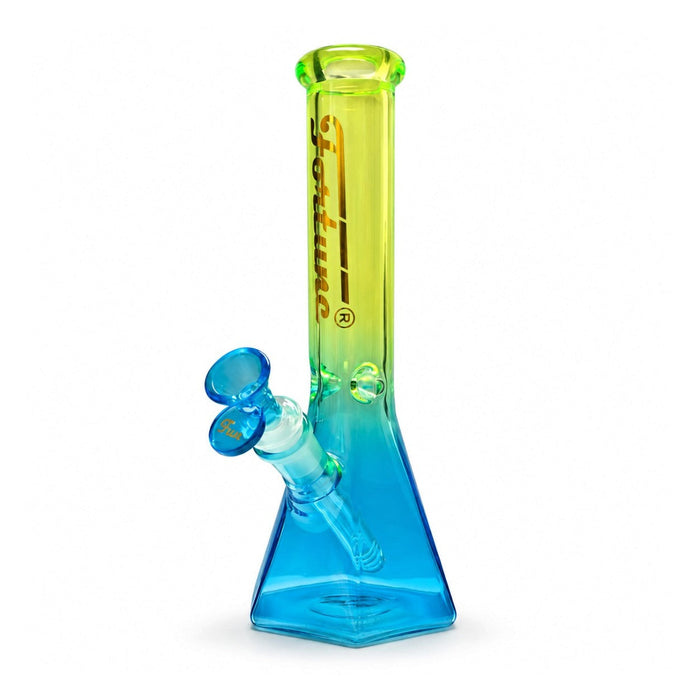 Fortune | 10" Dual-Tone Geometric Beaker Bong Glass Bong Fortune Lime Aqua