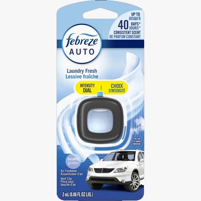 Febreze Auto Vent Clip Air Refresher 2mL Box of 8 Odour Eliminator Spray ONE Laundry Fresh