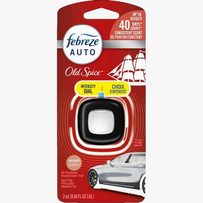 Febreze Auto Vent Clip Air Refresher 2mL Box of 8 Odour Eliminator Spray ONE Old Spice