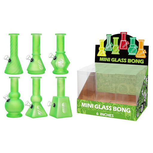 6″ Soft Glass Mini Bongs – Assorted Designs | 6-Piece Display [GL-M6030x] Bongs Canadian Distributor Green