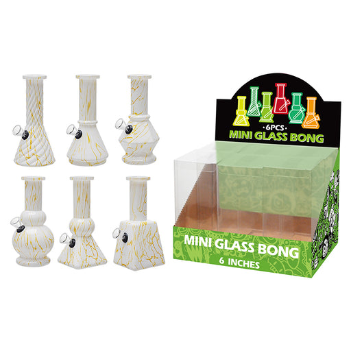 6″ Soft Glass Mini Bongs – Assorted Designs | 6-Piece Display [GL-M6300x] Bongs Canadian Distributor White