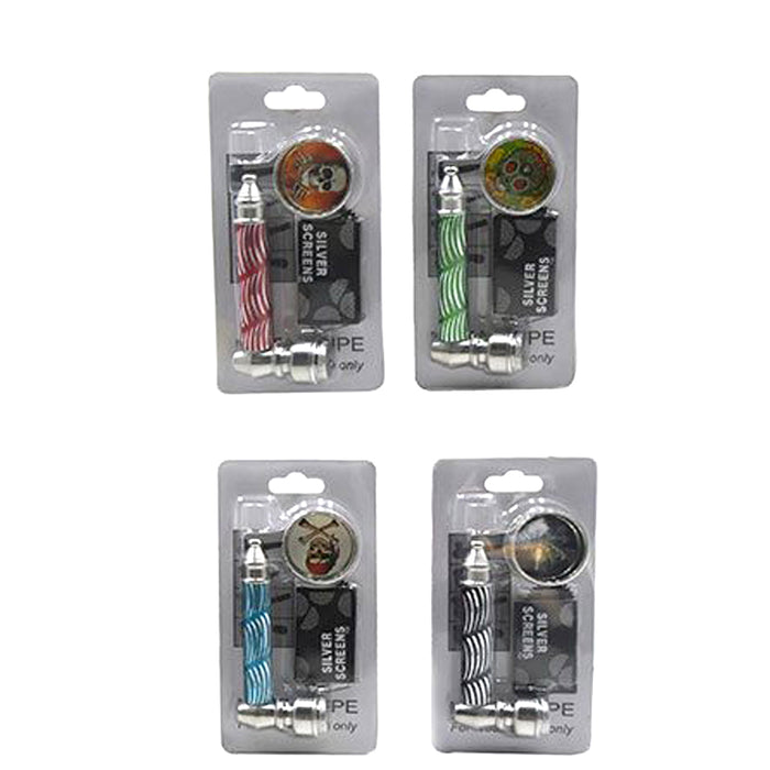 3.3″ Aluminum Tobacco Pipe with Grinder Display of 24 Metal Canadian Distributor