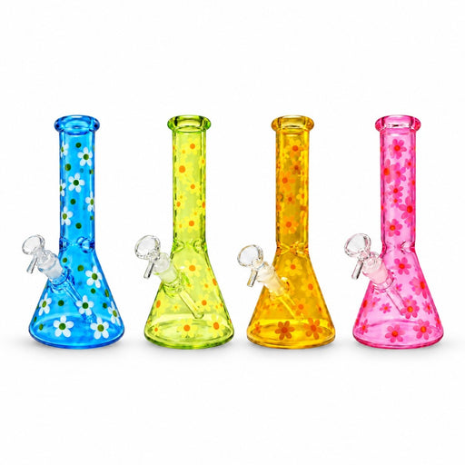 10" Daisy Pattern Colored Glass Beaker Glass Bong Super Supplys Inc
