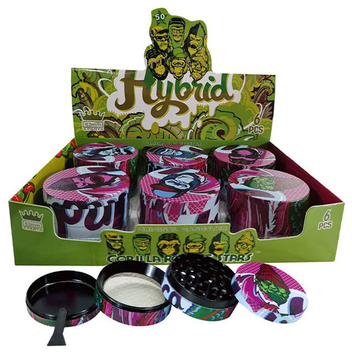 4 Part Grinder Hybrid, Rolling Stars Assorted Color & Printed Design [GRS-H6918] - Display of 6 Display Pack Canadian Distributor