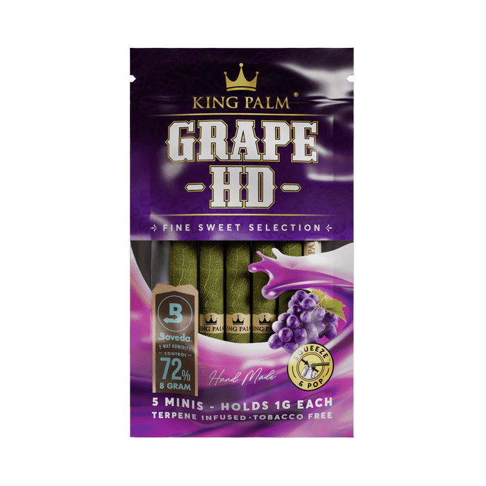 King Palm | 5 Mini Hand-Rolled with flavor tips Box of 15 Leaf Wrap Cannatron Grape HD